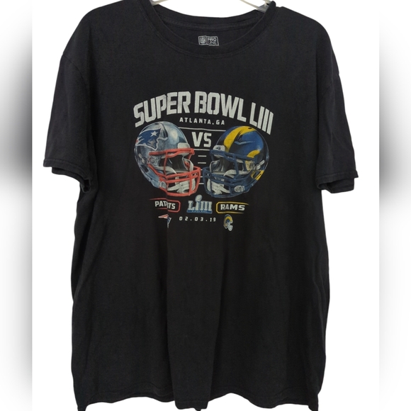 SUPER BOWL LIII NFL PATRIOTS RAMS 2019 ATLANTA Mens Black Graphic T Shirt XL Tee - Picture 1 of 7
